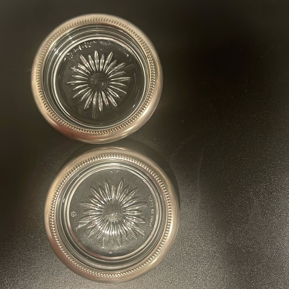 Lenard crystal silver plated coasters/ ashtrays 
Vintage 
2 left